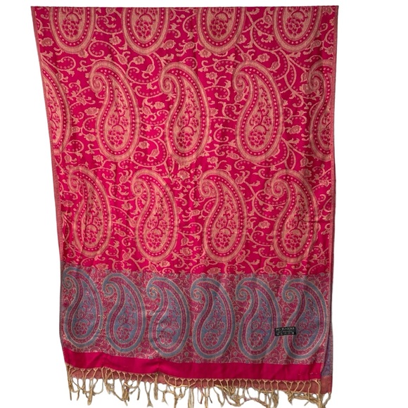 Pure Pashmina Scarf Shawl Red and Gold Paisley 68” x 26” Not Counting Fringe - Picture 1 of 6